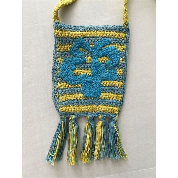 Urban Outfitters Crossbody Shoulder Crochet Bag Purse Yellow Blue NWOT - Picture 2 of 7